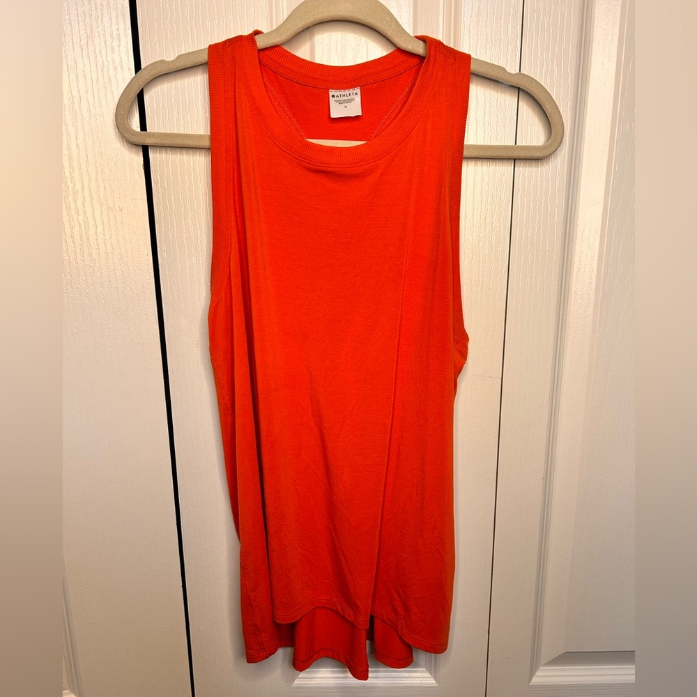 Athleta Womens Medium Racerback Tank Top Large Orange Solid Stretch Gym